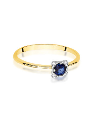 Złoty Pierścionek 14k Brylant Szafir 0,30ct
