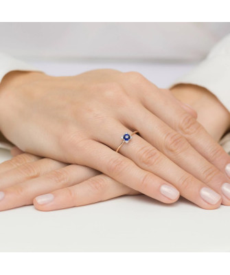 Złoty Pierścionek 14k Brylant Szafir 0,30ct