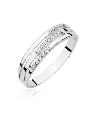 Złoty Pierścionek 14k Białe Złoto Z Diamentami 0,15ct certyfikat