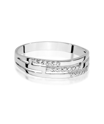 Złoty Pierścionek 14k Białe Złoto Z Diamentami 0,15ct certyfikat