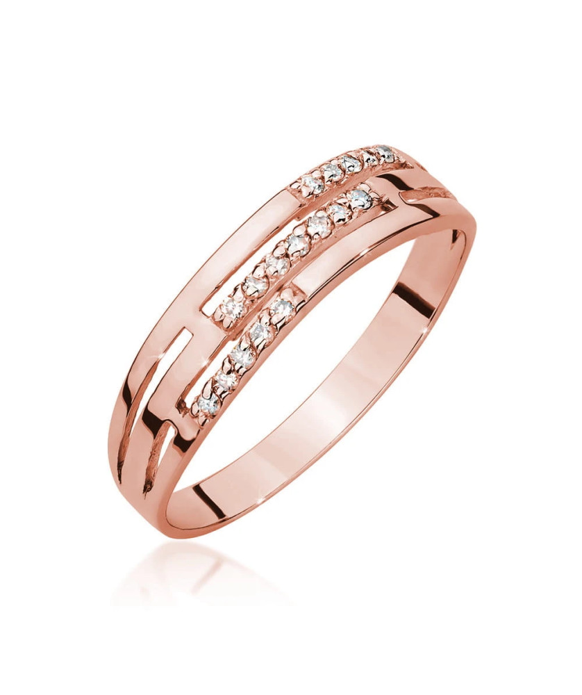 Złoty Pierścionek 14k Różowe Złoto Z Diamentami 0,15ct certyfikat