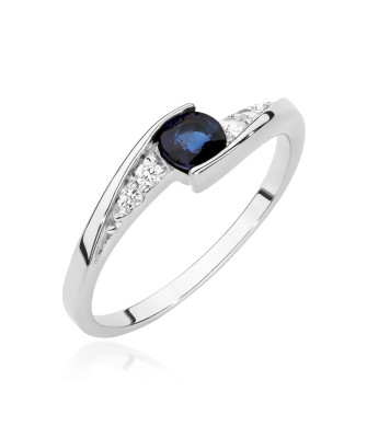 14k White Gold Ring with Diamond and Sapphire 0.30ct with certificate