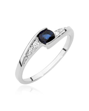 14k White Gold Ring with Diamond and Sapphire 0.30ct with certificate