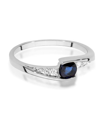 14k White Gold Ring with Diamond and Sapphire 0.30ct with certificate