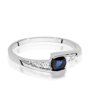 14k White Gold Ring with Diamond and Sapphire 0.30ct with certificate