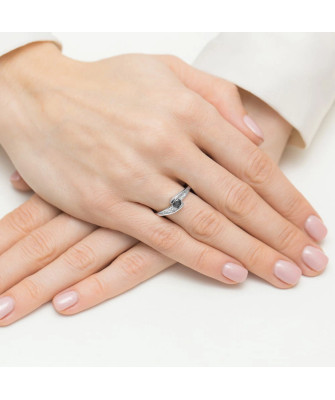 14k White Gold Ring with Diamond and Sapphire 0.30ct with certificate