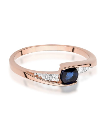 14k Rose Gold Ring with Diamond and Sapphire 0.30ct with certificate