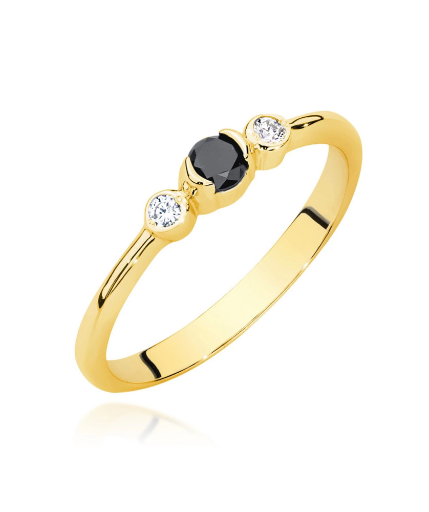 Złoty Pierścionek 14k Z Czarnym Brylantem 0,12ct
