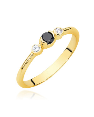 Złoty Pierścionek 14k Z Czarnym Brylantem 0,12ct