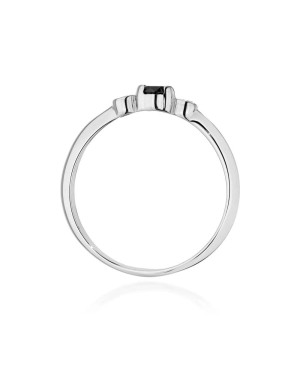 Złoty Pierścionek 14k Białe Złoto Z Czarnym Brylantem 0,12ct