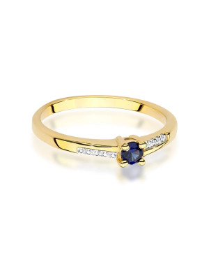 Złoty Pierścionek 14k Z Szafirem Diamenty 0,15ct Certyfikat