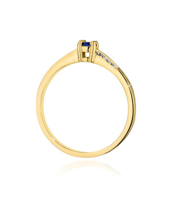 Złoty Pierścionek 14k Z Szafirem Diamenty 0,15ct Certyfikat