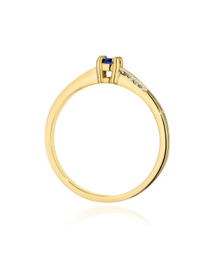 Złoty Pierścionek 14k Z Szafirem Diamenty 0,15ct Certyfikat