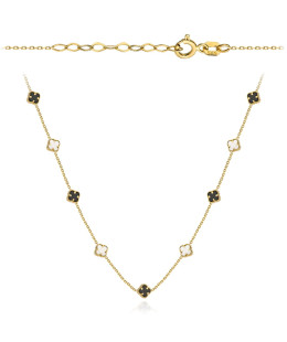 Gold necklace black and white clovers