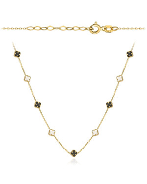 Gold necklace black and white clovers