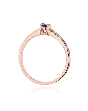 Złoty Pierścionek 14k Różowe Złoto Z Szafirem Diamenty 0,15ct Certyfikat