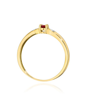 Złoty Pierścionek 14k Z Rubinem Diamenty 0,15ct Certyfikat