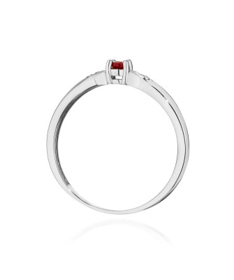 Złoty Pierścionek 14k Białe Złoto Z Rubinem Diamenty 0,15ct Certyfikat
