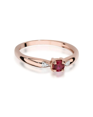 Gold Ring 14k With Rose Gold Ruby Diamonds 0.15ct Certificate