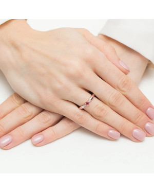 Gold Ring 14k With Rose Gold Ruby Diamonds 0.15ct Certificate