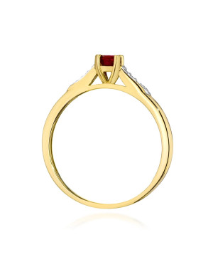 Złoty Pierścionek 14k Z Rubinem Diamenty 0,30ct