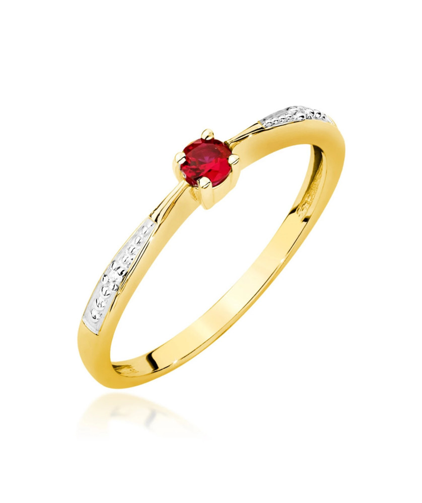 Złoty Pierścionek 14k Z Rubinem Diamenty 0,15ct Certyfikat