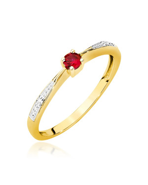 Złoty Pierścionek 14k Z Rubinem Diamenty 0,15ct Certyfikat