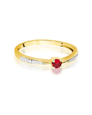 Złoty Pierścionek 14k Z Rubinem Diamenty 0,15ct Certyfikat