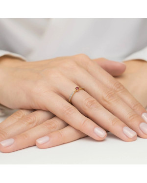 Złoty Pierścionek 14k Z Rubinem Diamenty 0,15ct Certyfikat