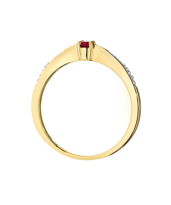 Złoty Pierścionek 14k Z Rubinem Diamenty 0,15ct Certyfikat