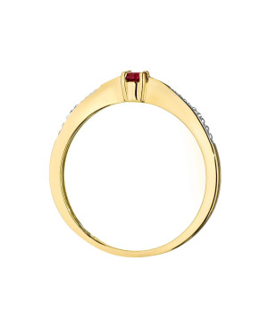 Złoty Pierścionek 14k Z Rubinem Diamenty 0,15ct Certyfikat