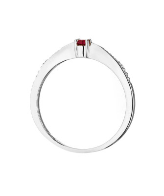 Złoty Pierścionek 14k Białe Złoto Z Rubinem Diamenty 0,15ct Certyfikat