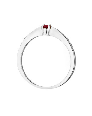 Złoty Pierścionek 14k Białe Złoto Z Rubinem Diamenty 0,15ct Certyfikat