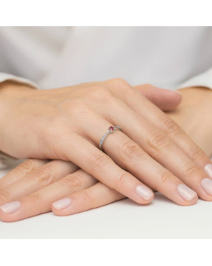 Złoty Pierścionek 14k Białe Złoto Z Rubinem Diamenty 0,15ct Certyfikat