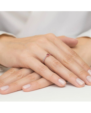 Złoty Pierścionek 14k Różowe Złoto Z Rubinem Diamenty 0,15ct Certyfikat