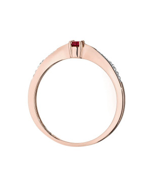 Złoty Pierścionek 14k Różowe Złoto Z Rubinem Diamenty 0,15ct Certyfikat