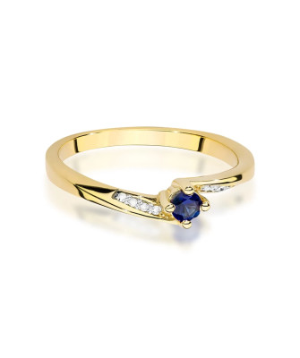 14k Gold Ring Sapphire Diamonds 0.15ct