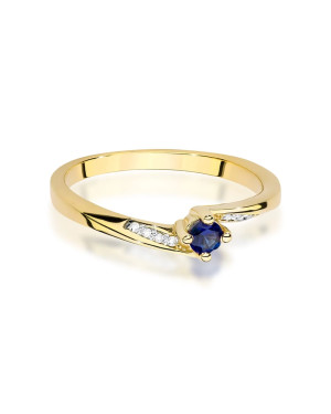 Złoty Pierścionek 14k Szafir Diamenty 0,15ct