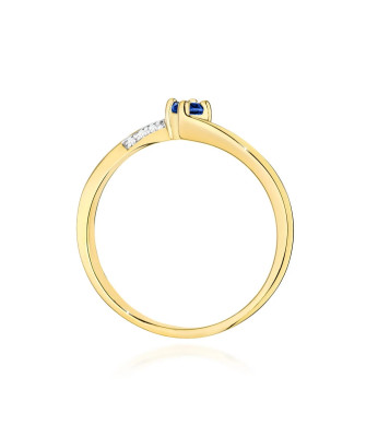 Złoty Pierścionek 14k Szafir Diamenty 0,15ct