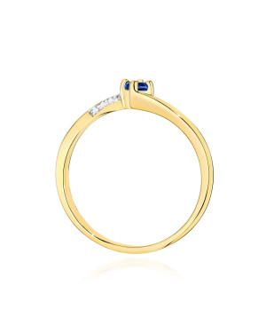 Złoty Pierścionek 14k Szafir Diamenty 0,15ct