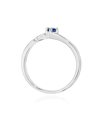 Złoty Pierścionek 14k Białe Złoto Szafir Diamenty 0,15ct