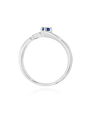 Złoty Pierścionek 14k Białe Złoto Szafir Diamenty 0,15ct