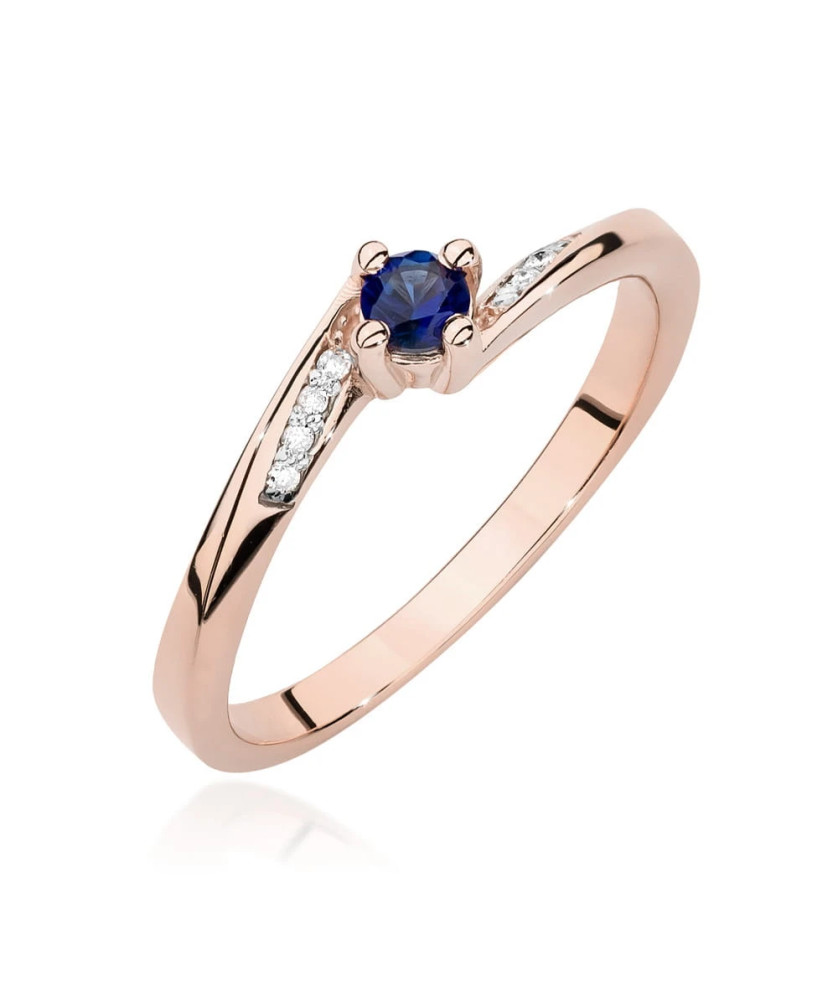 Gold Ring 14k Rose Gold Sapphire Diamonds 0.15ct