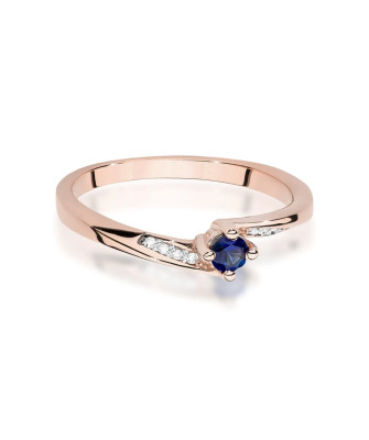 Gold Ring 14k Rose Gold Sapphire Diamonds 0.15ct