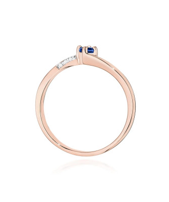 Złoty Pierścionek 14k Różowe Złoto Szafir Diamenty 0,15ct