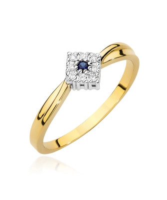 Złoty Pierścionek 14k Z Szafirem Diamenty 0,03ct certyfikat