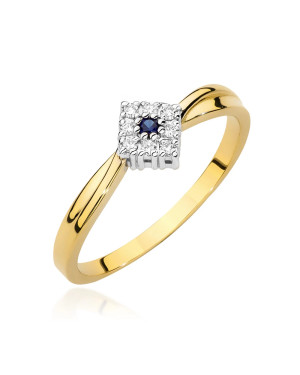Złoty Pierścionek 14k Z Szafirem Diamenty 0,03ct certyfikat
