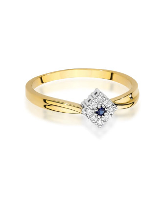 Złoty Pierścionek 14k Z Szafirem Diamenty 0,03ct certyfikat