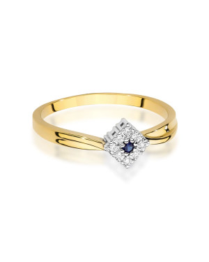 Złoty Pierścionek 14k Z Szafirem Diamenty 0,03ct certyfikat