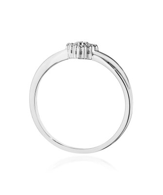 Złoty Pierścionek 14k Białe Złoto Z Szafirem Diamenty 0,03ct certyfikat